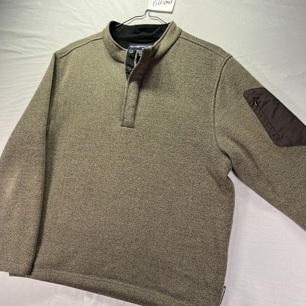 Exofficio Sweater Mens Medium Brown Long Sleeve Jacket Henley Outdoors Travel